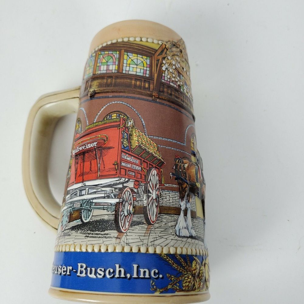 Vintage Budweiser Holiday Stables Clydesdale Beer Stein‎ Large Mug